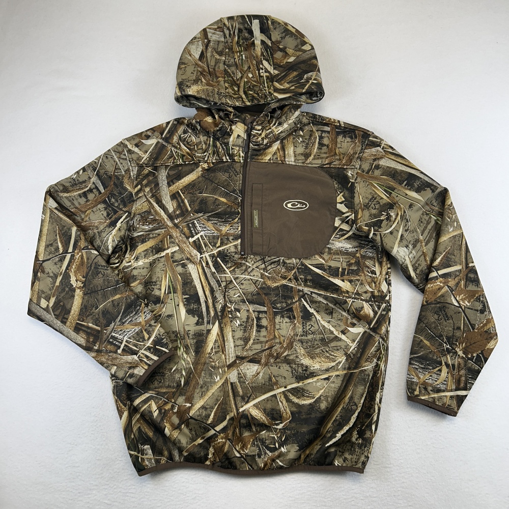 Drake Waterfowl Jacket Mens Medium Camo Hooded 1/4 Zip Hunting Anorak Softshell